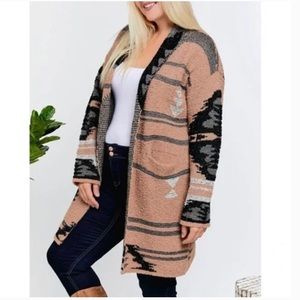 Davi and Dani Aztec Print Cardigan in Brown